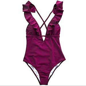 CUPSHE Falbala One Piece Swimsuit in Burgundy